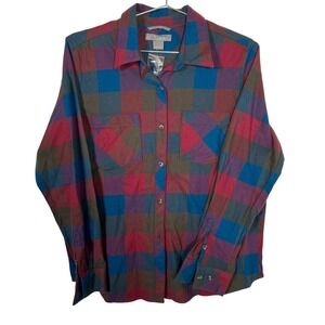 Cotton Flannel Classic Plaid Multicolor Button Down Shirt Large
